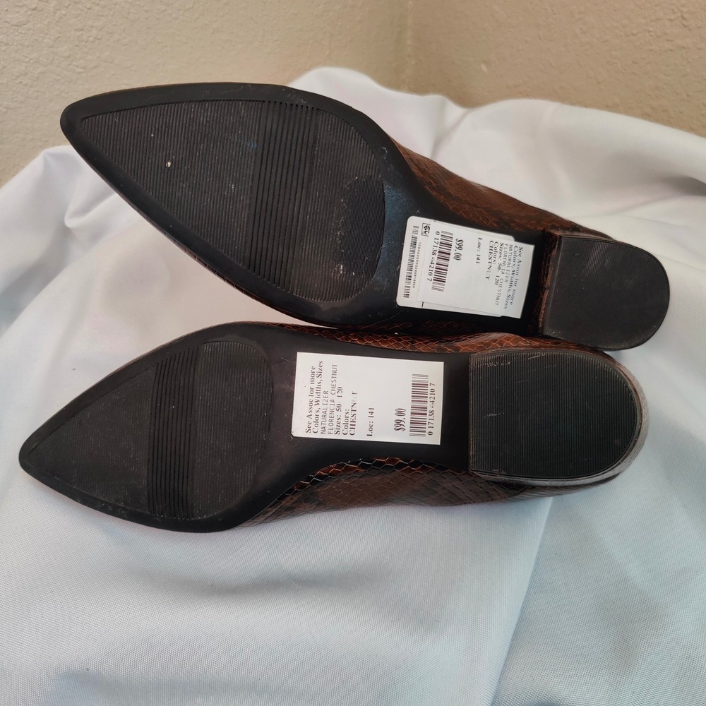 Naturalizer Mary Janes Croc Embossed Brown Faux Leather Pointed Heels Sz 8 - Picture 6 of 6